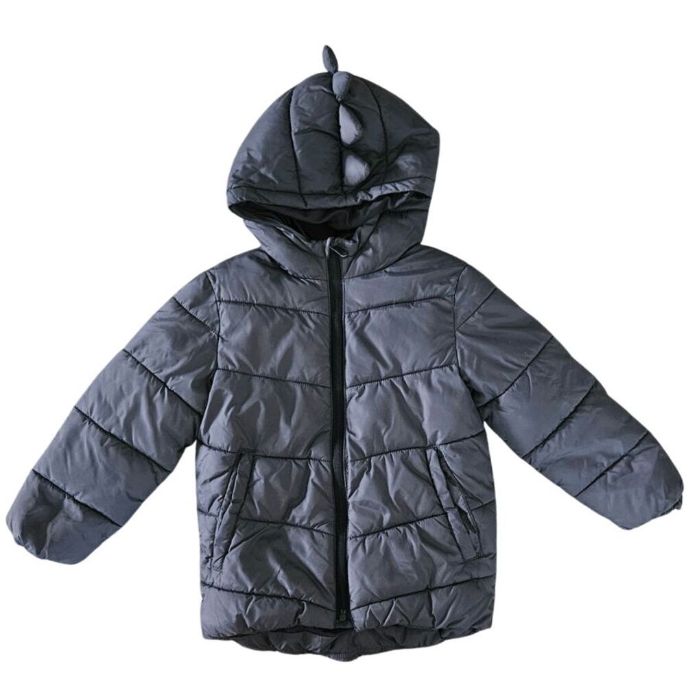 Zara Baby Hooded Puffer Jacket 3/4 Years Gray Dinosaur Spike Winter Coat